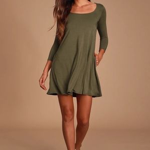 Lulus Twirl Power Olive Green Swing Dress